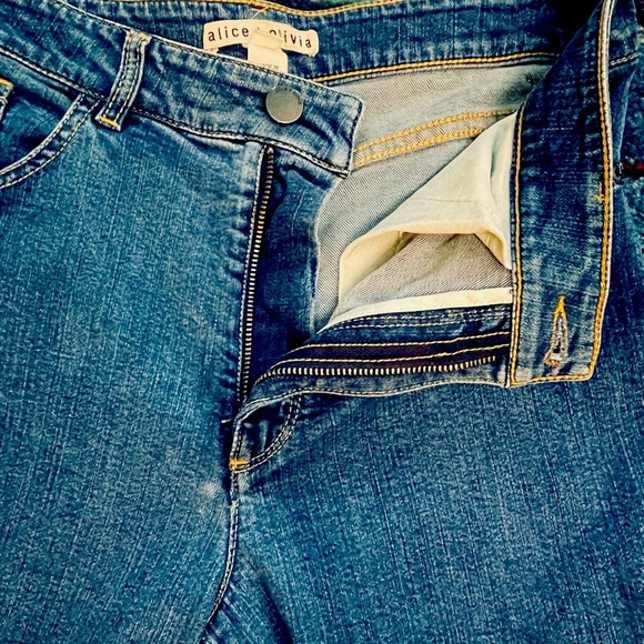 Alice + Olivia Beta Crop Wide Leg Blue Jean Embroidery Sequins Tassels Size 28 - Picture 12 of 15